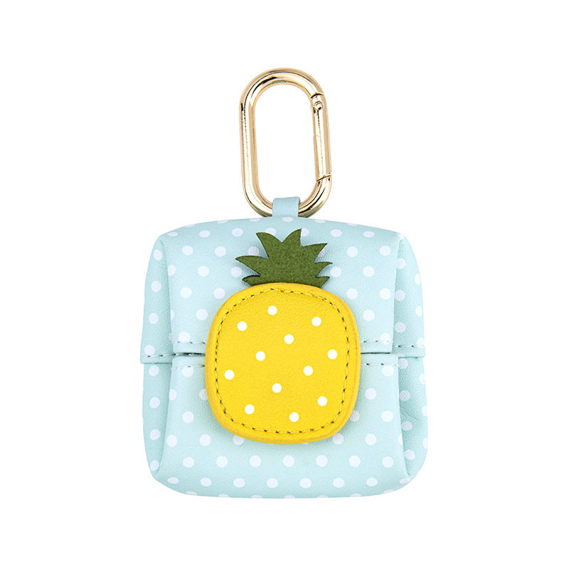 Pineapple Pattern Blue Plaid Cute Multifunctional Mini Leather Coin Purse with Keychain for Lipstick, Bluetooth Earbuds,