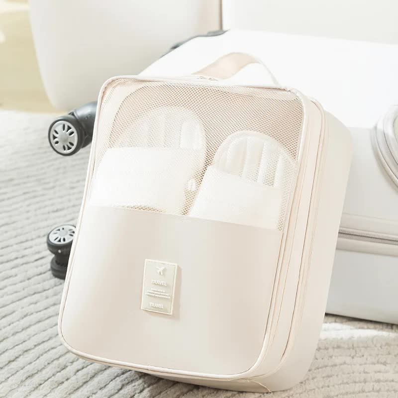 2 Pcs Off White Waterproof Foldable Travel Shoe Storage Bag, Three-Layer Design Shoe Organizer, Portable Shoe Pouch for 
