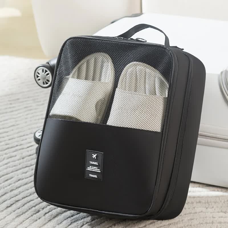 2 Pcs Black Waterproof Foldable Travel Shoe Storage Bag, Three-Layer Design Shoe Organizer, Portable Shoe Pouch for Trip