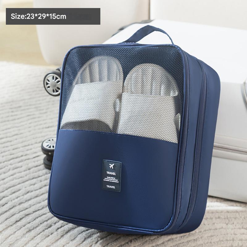 2 Pcs Dark Blue Waterproof Foldable Travel Shoe Storage Bag, Three-Layer Design Shoe Organizer, Portable Shoe Pouch for 