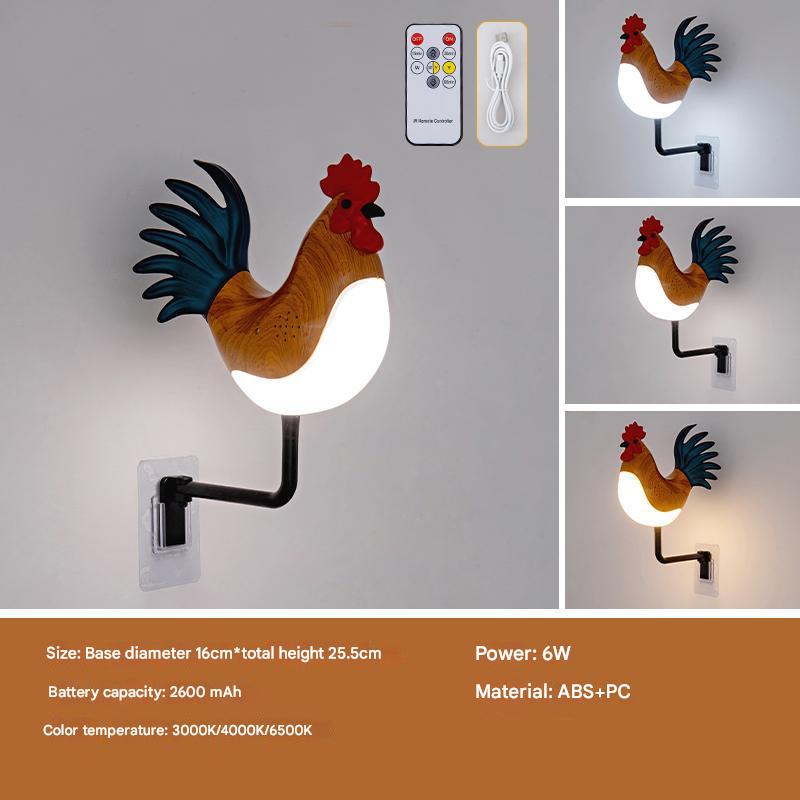 Brown USB Rechargeable Rooster Wall Lamp with Sound, Aromatherapy, and Decorative Design - Creative Nightlight for Bedro