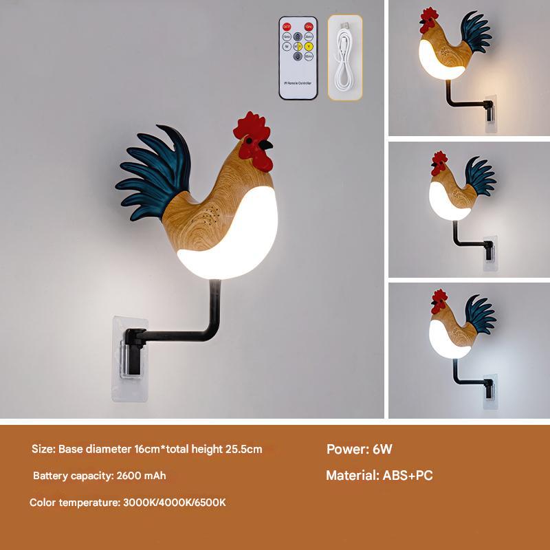 Yellow USB Rechargeable Rooster Wall Lamp with Sound, Aromatherapy, and Decorative Design - Creative Nightlight for Bedr