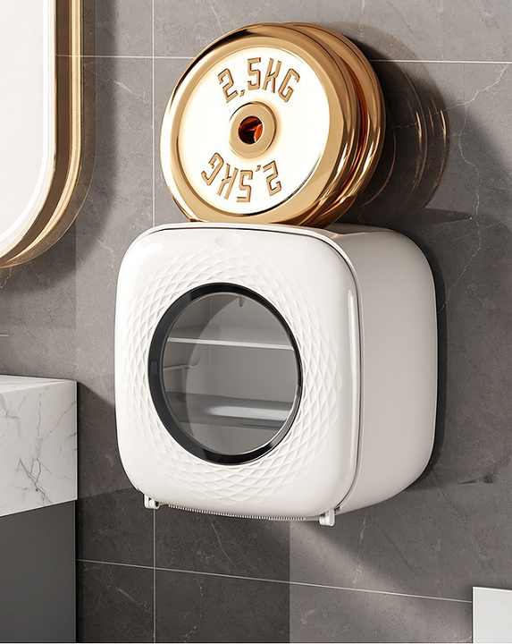 Light Khaki Wall-Mounted Bathroom Tissue Box - Waterproof Paper Towel Dispenser with Storage Shelf, No-Drill Design(Tiss