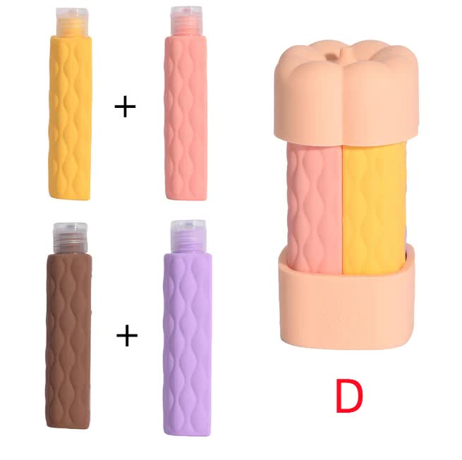 Pink Combination Travel Silicone Refillable Bottles Set - 4-in-1 Portable Containers for Shampoo and Shower Gel, TPR+PE 