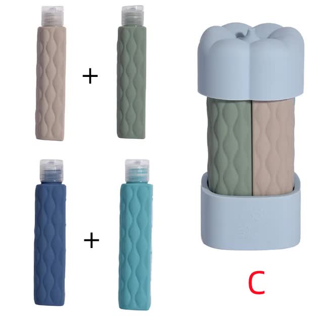 Blue Combination Travel Silicone Refillable Bottles Set - 4-in-1 Portable Containers for Shampoo and Shower Gel, TPR+PE 