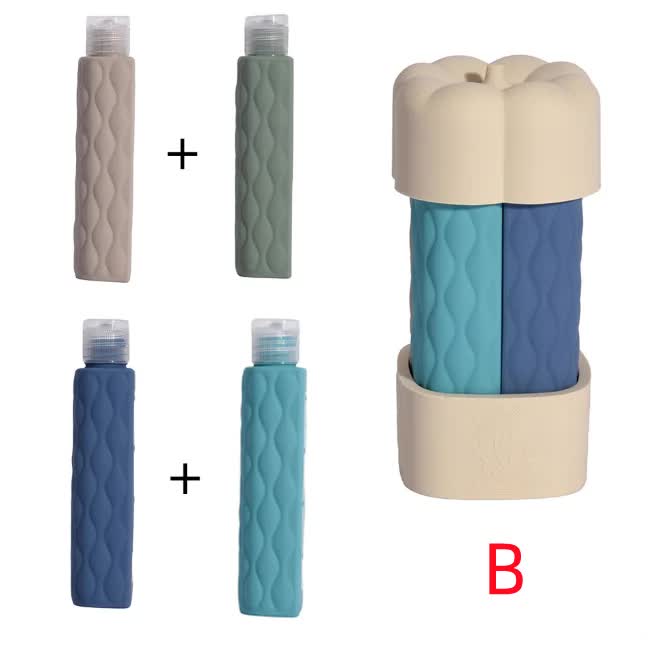 Off White Combination Travel Silicone Refillable Bottles Set - 4-in-1 Portable Containers for Shampoo and Shower Gel, TP