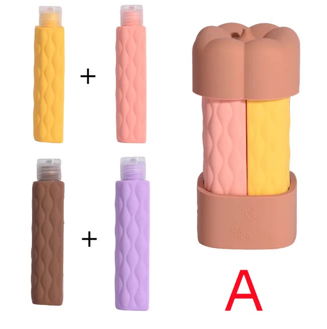Brown Combination Travel Silicone Refillable Bottles Set - 4-in-1 Portable Containers for Shampoo and Shower Gel, TPR+PE