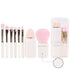 White 8-in-1 Retractable Mini Makeup Brush Set with Protective Cover â€“ Compact Design for Travel and On-the-Go Touchup