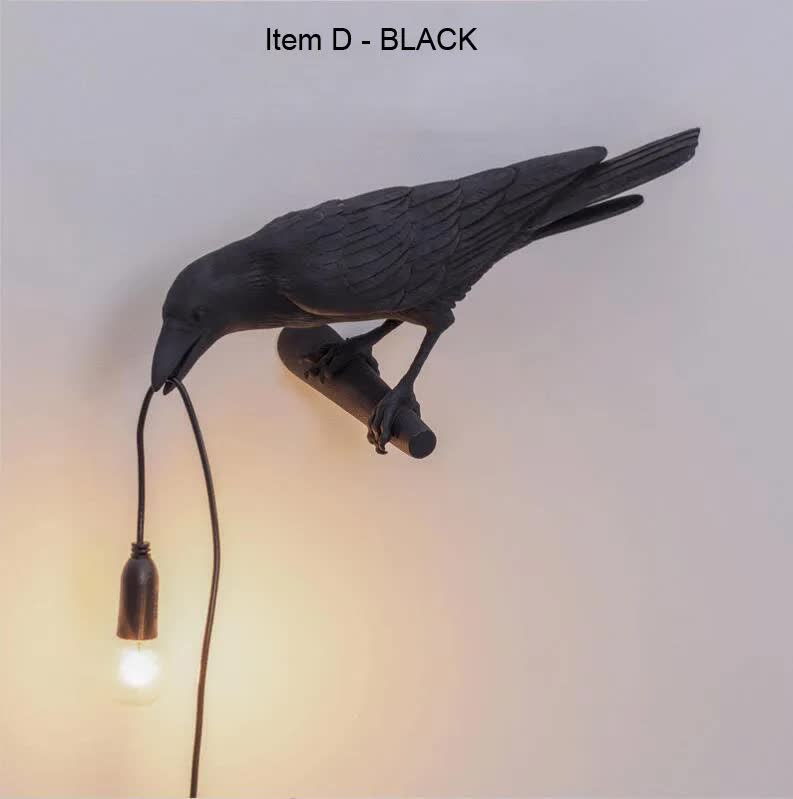 Black Bird Right Wall Lamp Nordic Resin Bird Wall Lamp - Creative Animal Bedside Decorative USB Night Light, Stylish Bir