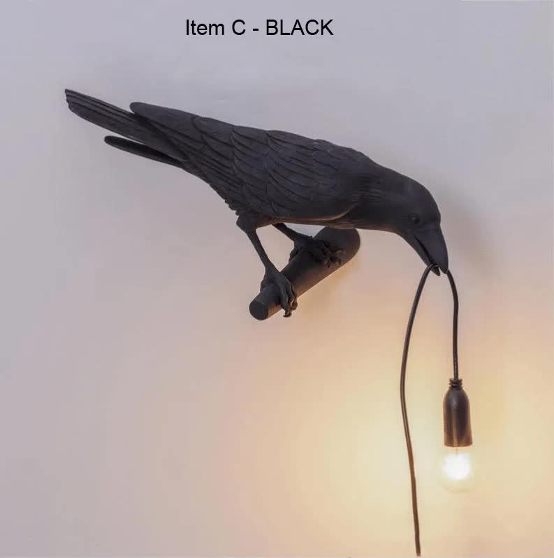 Black Bird Left Wall Lamp Nordic Resin Bird Wall Lamp - Creative Animal Bedside Decorative USB Night Light, Stylish Bird