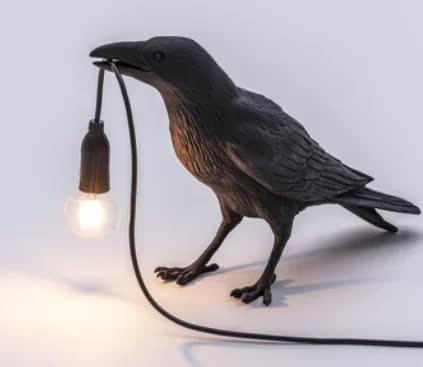 Black Bird Standing Shape Nordic Resin Bird Wall Lamp - Creative Animal Bedside Decorative USB Night Light, Stylish Bird