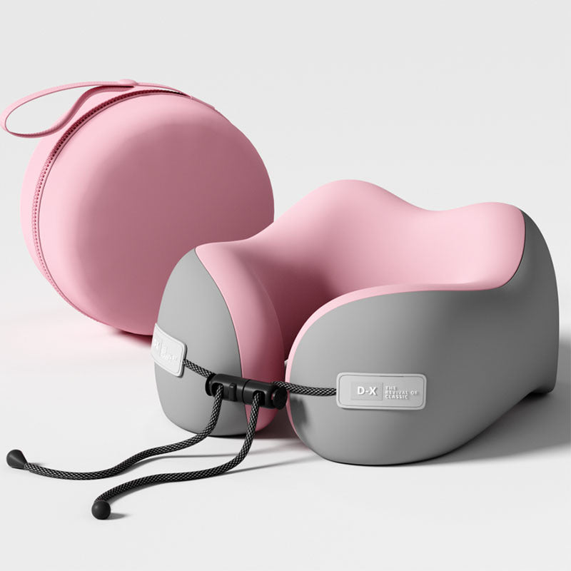 Pink And Grey Portable U-Shaped Memory Foam Travel Pillow - Ergonomic Neck Support for Airplane, Car, Office - Lightweig