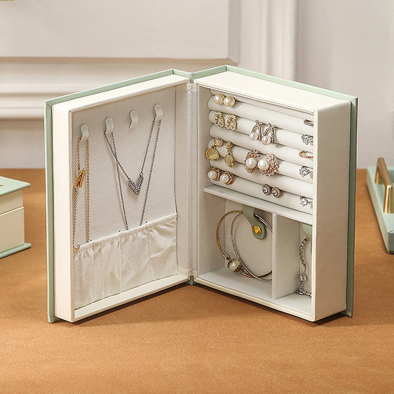 Light Green Creative PU Jewelry Storage Book - Magnetic Closure Organizer for Earrings, Rings, and Necklaces(The Jewelry