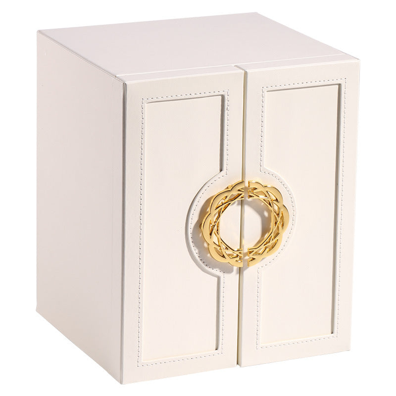 White Elegant 5-Layer Large Capacity Jewelry Storage Box with Dual Opening Doors - Perfect for Organizing Necklaces, Rin