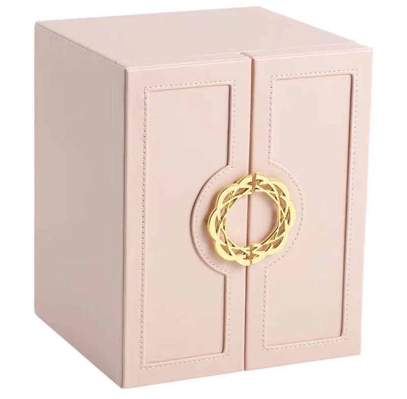 Pink Elegant 5-Layer Large Capacity Jewelry Storage Box with Dual Opening Doors - Perfect for Organizing Necklaces, Ring