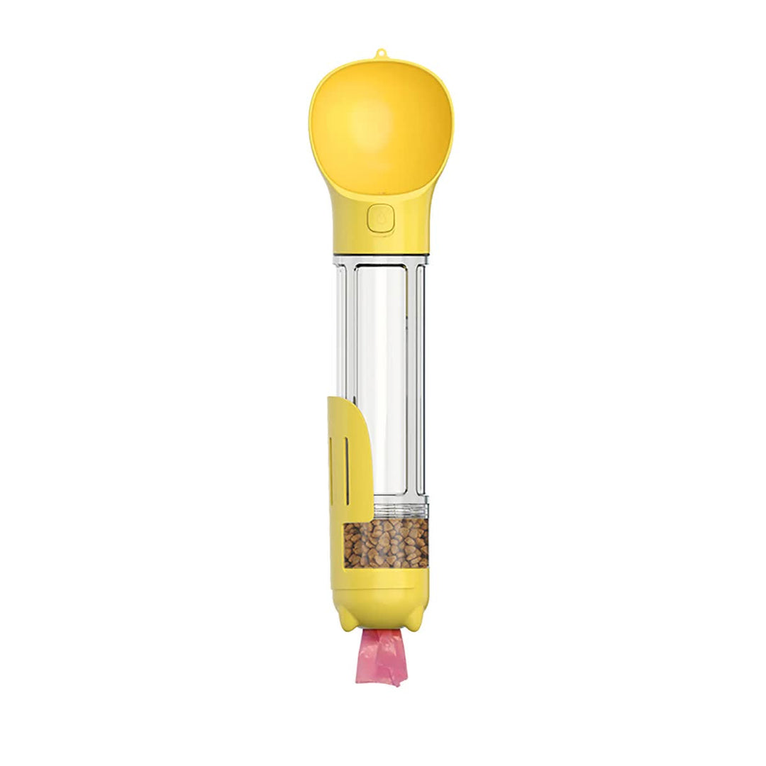 Yellow 500ml Portable Pet Water Bottle | Multifunctional Travel Pet Feeder | Outdoor Dog Drinking Bottle with Waste Shov