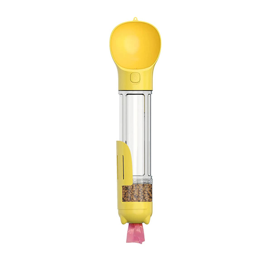 Yellow 500ml Portable Pet Water Bottle | Multifunctional Travel Pet Feeder | Outdoor Dog Drinking Bottle with Waste Shov