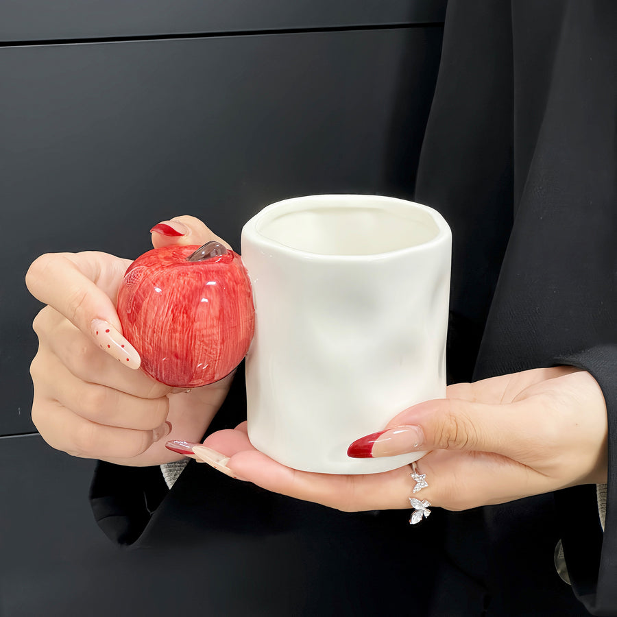 Red Apple Creative Fruit Ceramic Mug â€“ Adorable Handle Design, 280ml Couple Cups, Perfect Gift for Birthdays or Valent