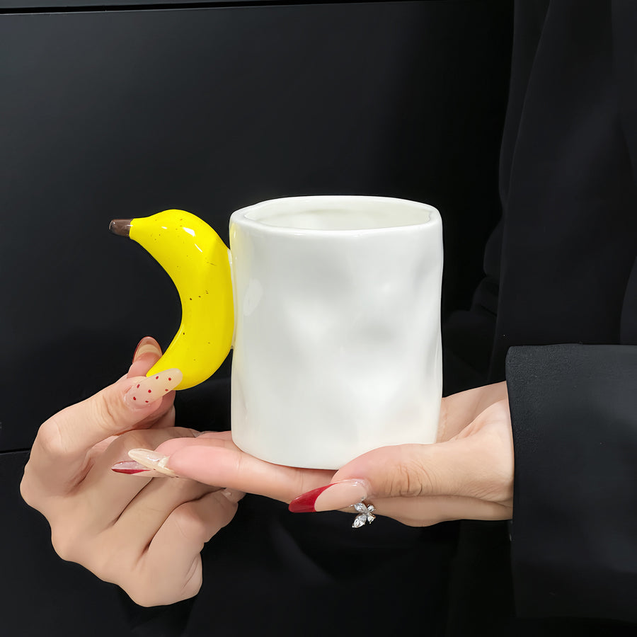 Banana Creative Fruit Ceramic Mug - Adorable Handle Design, 280ml Couple Cups, Perfect Gift for Birthdays or Valentine's