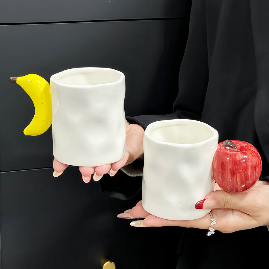 2-Piece Set Apple And Banana Creative Fruit Ceramic Mug - Adorable Handle Design, 280ml Couple Cups, Perfect Gift for Bi