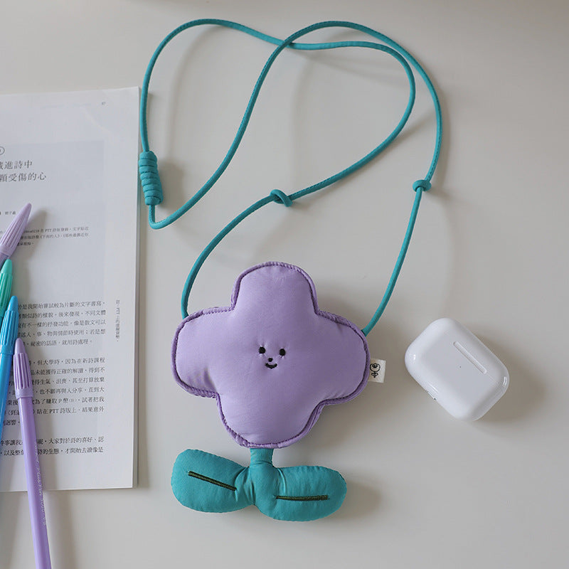 Purple Mini Crossbody Coin Purse & Earphone Pouch - Adorable Floral Design, Small Bag for Lipsticks, Lightweight Travel 