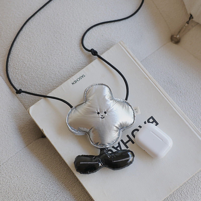 Silver Mini Crossbody Coin Purse & Earphone Pouch - Adorable Floral Design, Small Bag for Lipsticks, Lightweight Travel 