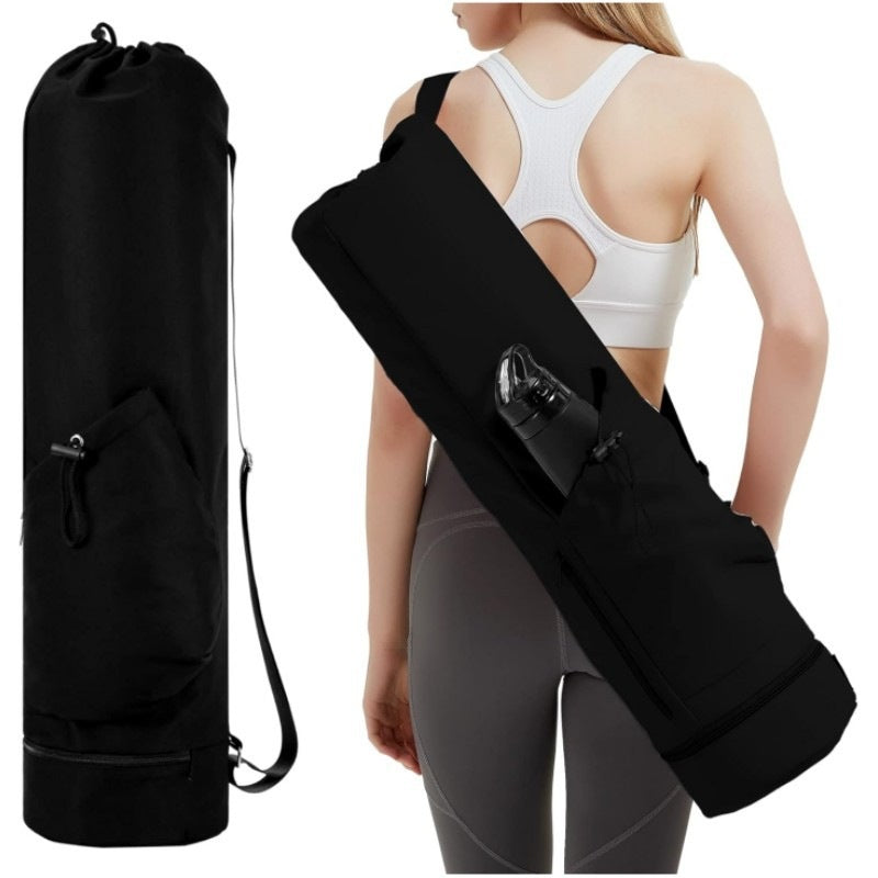 Black Durable Yoga Mat Carry Bag â€“ Multi-Functional Fitness Backpack with Wet Pocket(Mugs are filming props, not inclu