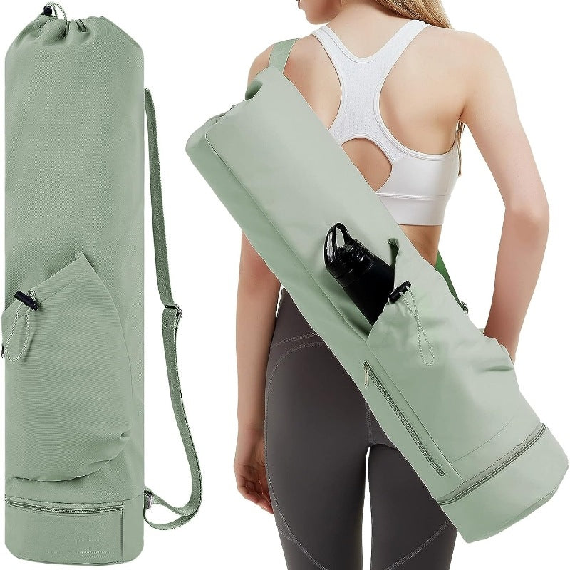 Green Durable Yoga Mat Carry Bag - Multi-Functional Fitness Backpack with Wet Pocket(Mugs are filming props, not include