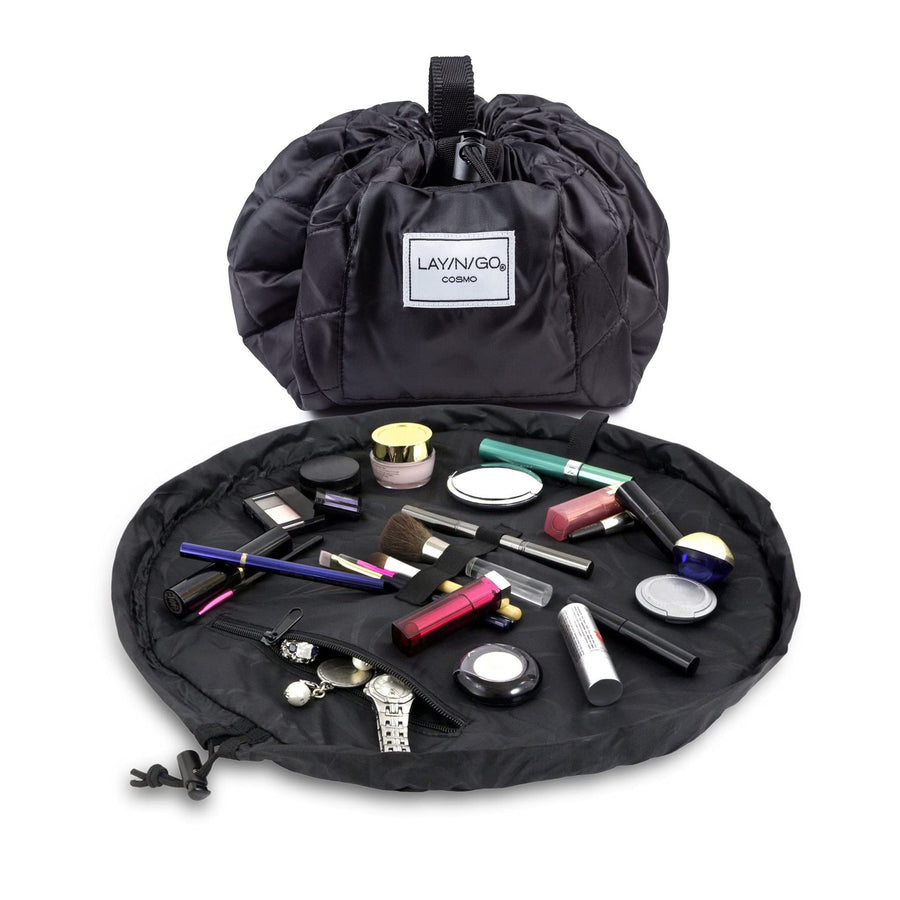 Black Portable Drawstring Cosmetic Storage Bag for Travel and Daily Use(Cosmetics pictured are photo props and are not i
