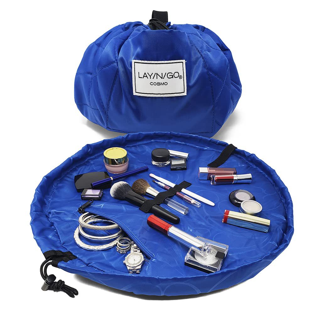 Blue Portable Drawstring Cosmetic Storage Bag for Travel and Daily Use(Cosmetics pictured are photo props and are not in
