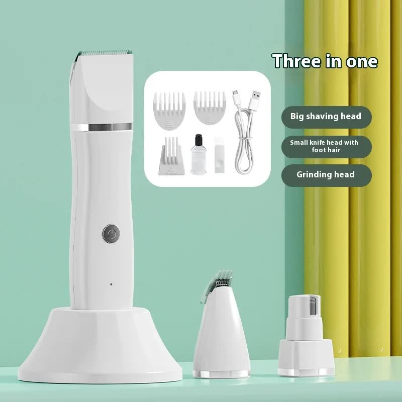 White 4-in-1 Pet Grooming Electric Clippers - Professional Rechargeable Trimmer for Dogs & Cats, Paw, Fur, Nail, and Ear