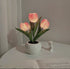 Pink Flowers USB Tulip Night Light - Bedroom Decor Table Lamp with PU Flowers & Ceramic Pot, Perfect Gift for Family & F