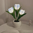 Blue Flowers USB Tulip Night Light - Bedroom Decor Table Lamp with PU Flowers & Ceramic Pot, Perfect Gift for Family & F