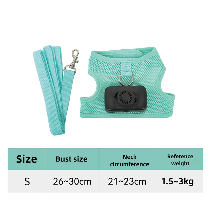 Size S Green Pet Cooling Harness  LED Lights & Leash â€“ Summer Relief for Small Dogs and Cats