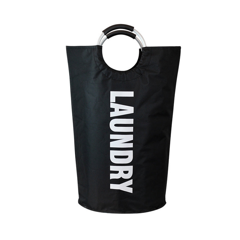 Black Large-Capacity Double Oxford Fabric Laundry Hamper with Aluminum Handles - Durable Round Clothes Basket for Home S