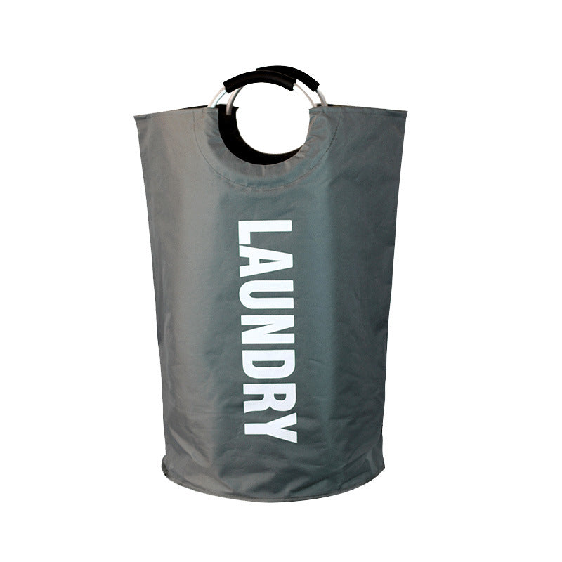 Dark Gray Large-Capacity Double Oxford Fabric Laundry Hamper with Aluminum Handles - Durable Round Clothes Basket for Ho