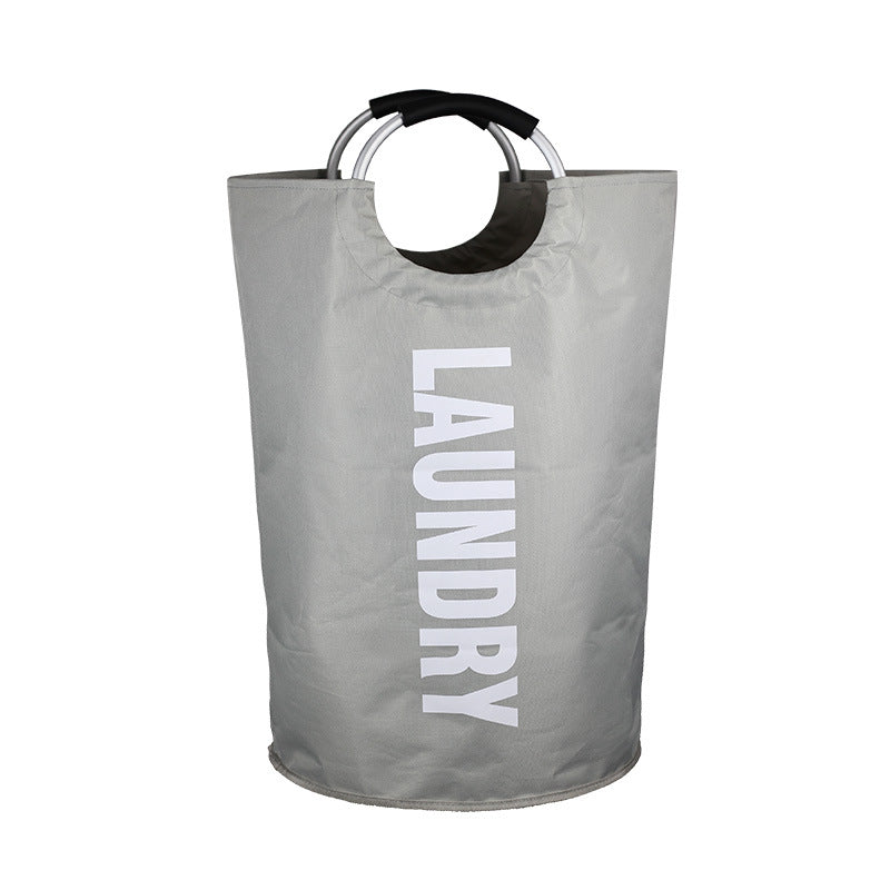 Light Gray Large-Capacity Double Oxford Fabric Laundry Hamper with Aluminum Handles - Durable Round Clothes Basket for H