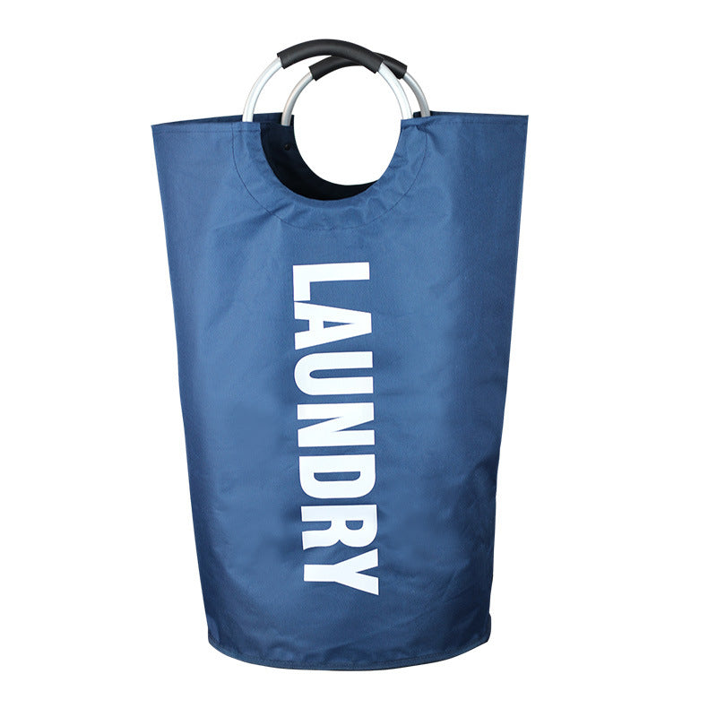 Blue Large-Capacity Double Oxford Fabric Laundry Hamper with Aluminum Handles - Durable Round Clothes Basket for Home St
