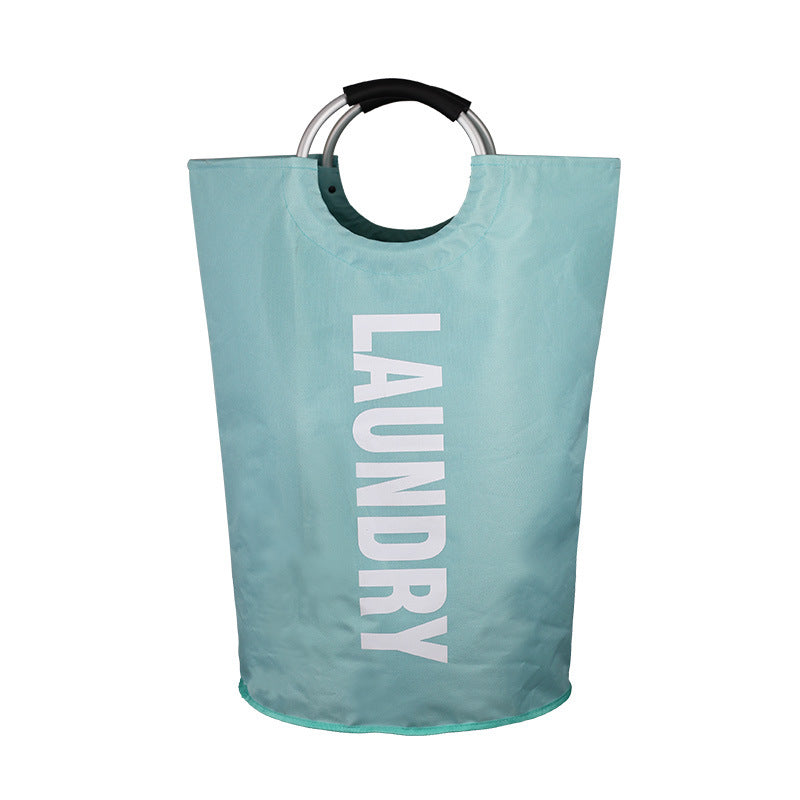 Sky Blue Large-Capacity Double Oxford Fabric Laundry Hamper with Aluminum Handles - Durable Round Clothes Basket for Hom