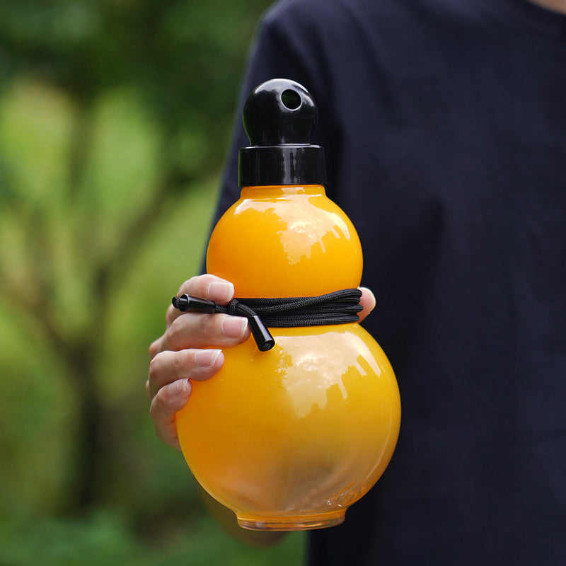 32oz Black Myth Wukong Inspired Gourd Water Plastic Yellow Bottle - Decorative Double-Layer Flask with Calligraphy and A