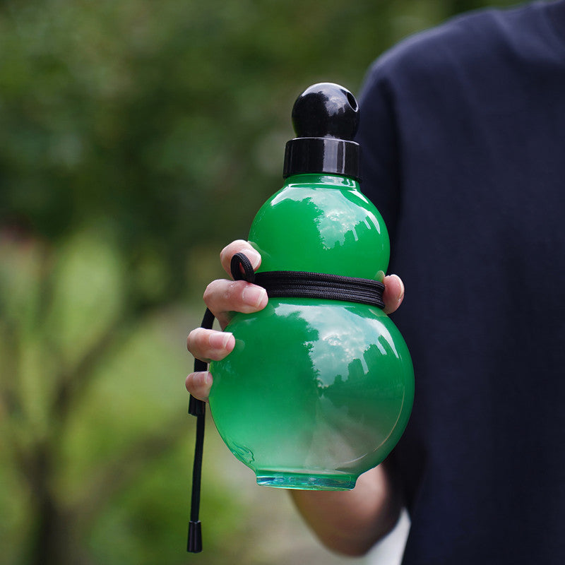32oz Black Myth Wukong Inspired Gourd Water Plastic Green Bottle - Decorative Double-Layer Flask with Calligraphy and Ac