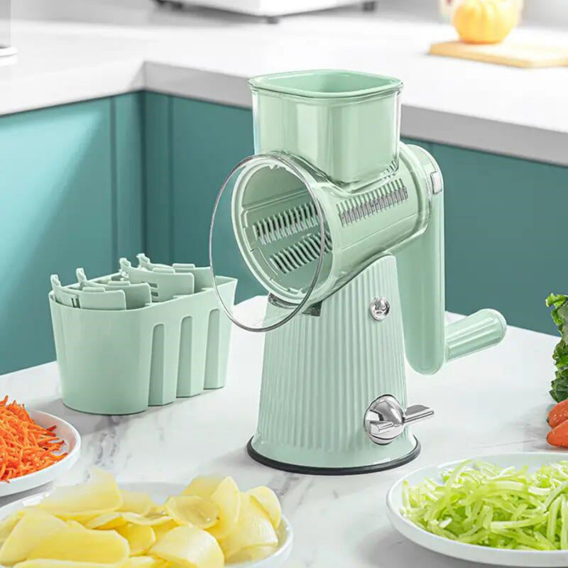 Green Multifunctional Manual Rotary Vegetable Slicer with 10 Blades â€“ Safe and Easy-to-Use