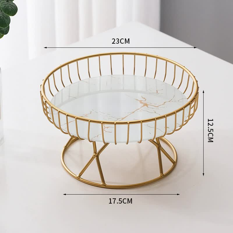 Elegant Iron Art Glass Serving Trayï¼ˆWhite Glass) â€“ Round Design with Gold Finish
