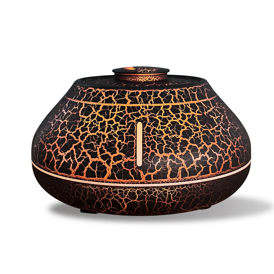 Flame Mountain Aroma Diffuser - 7-Color LED Light, 130ml Capacity, Ultrasonic Mist Maker for Home or Office, Cracked Bla