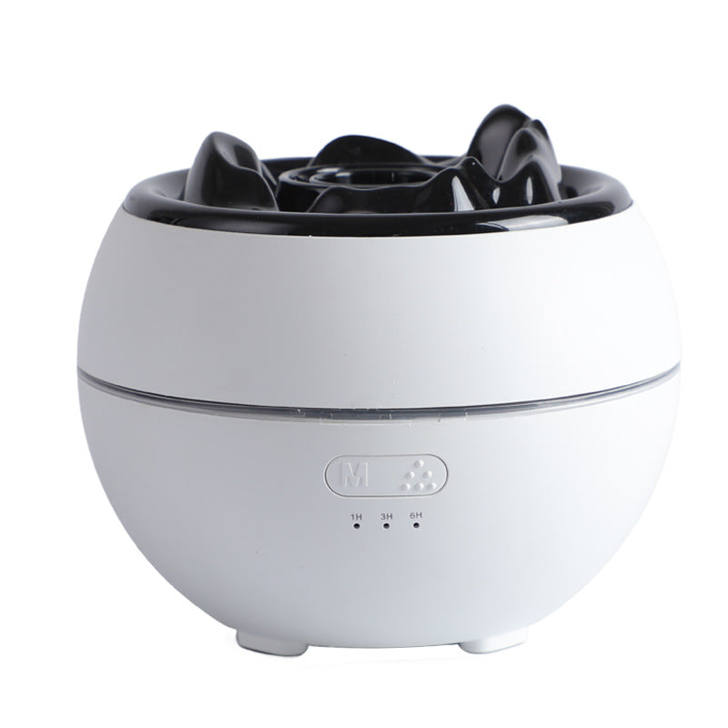Volcanic Flame Aroma Diffuser (White Ordinary Style)- 360ml Ultrasonic Humidifier with 7-Color LED Light and Adjustable 