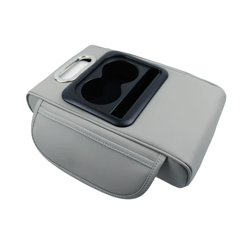 GT-6 No embroidery Gray ,Multifunctional Car Armrest Storage Box Cushion - Universal Fit with Cup Holder and Tissue Disp