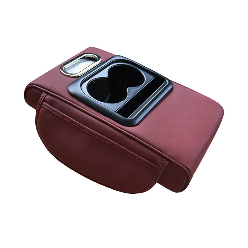 GT-6 No embroidery Wine Red ,Multifunctional Car Armrest Storage Box Cushion - Universal Fit with Cup Holder and Tissue 