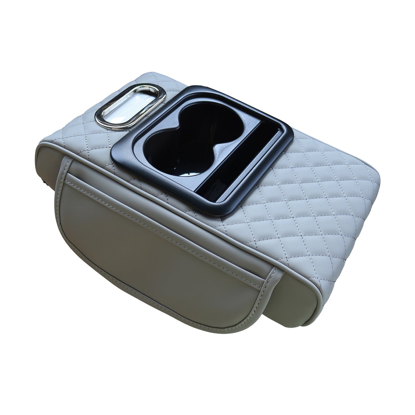 GT-6 Embroidery Gray ,Multifunctional Car Armrest Storage Box Cushion - Universal Fit with Cup Holder and Tissue Dispens