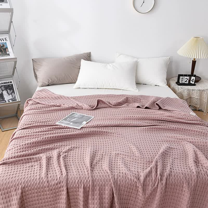 Cotton Waffle Blanket - Air Conditioning Blanket/Throw/Summer Quilt, 100*152cm,Bean Paste Color