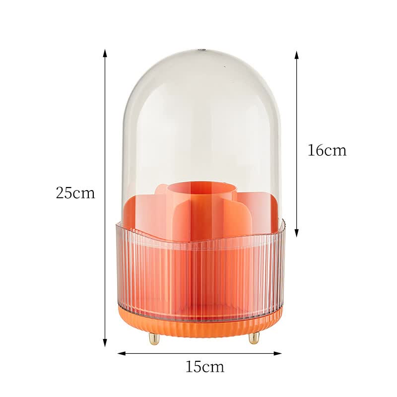 2 PCS Orange Rotating Makeup Brush Organizer with Dustproof Cover - 360° Swivel Cosmetic Holder for Brushes, Lipsticks, Eyeliners, and More